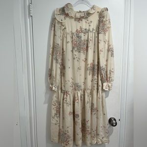 Vintage 70s Cream Floral Prairie Dress Sz. M